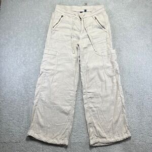 American Eagle Dreamy Drape Baggy Wide Leg Pants Size 8 Cargo Cream Linen Blend